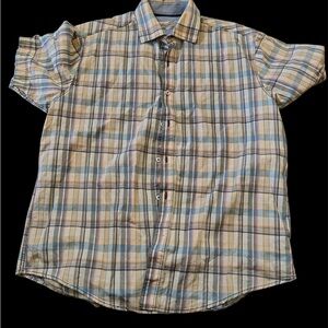 James Campbell Men's Plaid Short Sleeve Shirt Button Down
